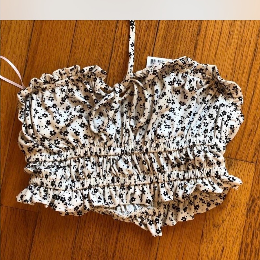 Urban Outfitters Black and Cream Floral Top